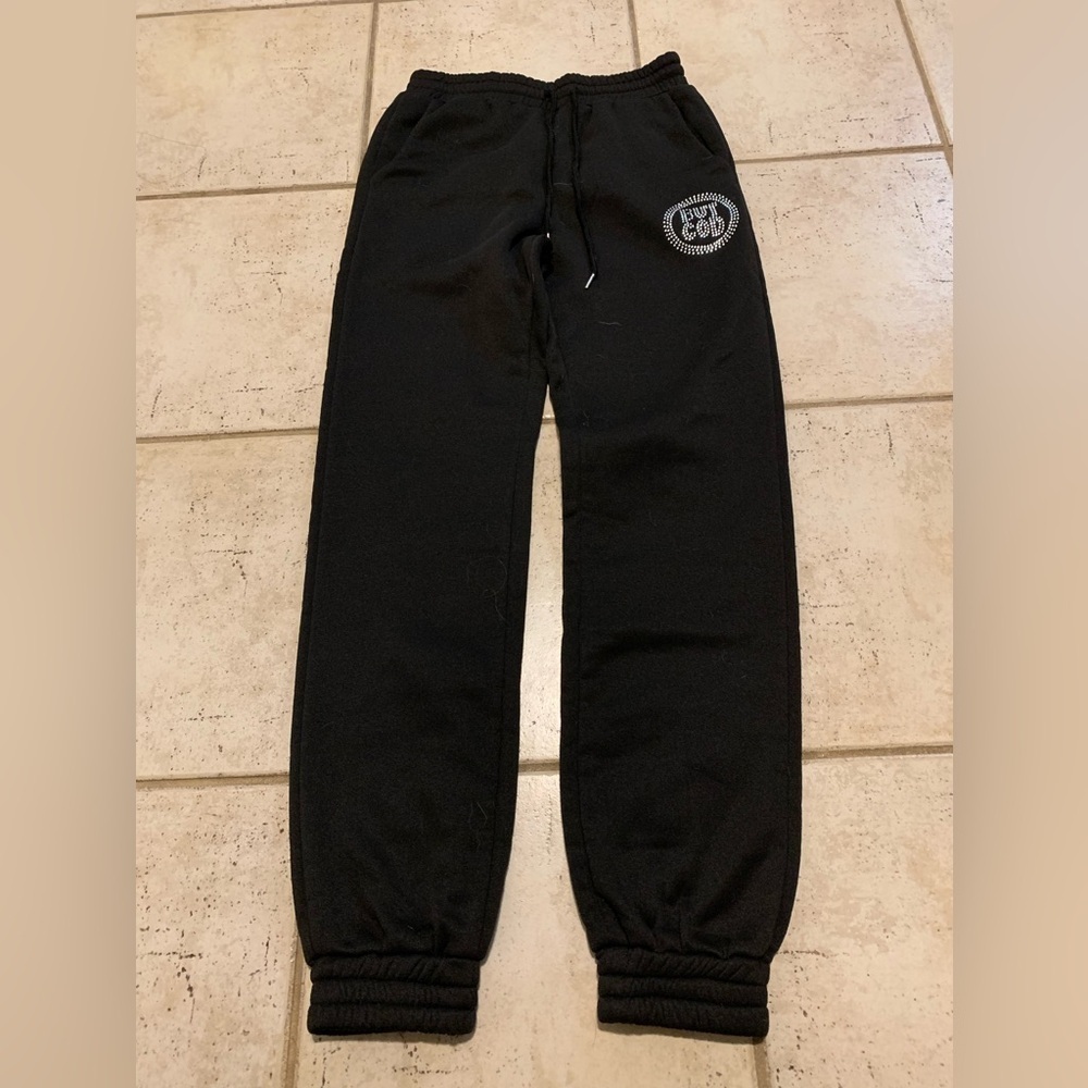 BUT GOD Crystal Rhinestone Crop Tank & Jogger Sweatpants Set - Black - Size S - Picture 2 of 15